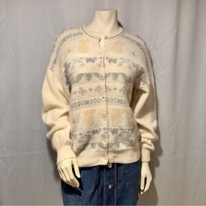 Vintage New Zealand Fair Isle Sweater Angora Lambswool Cardigan Sweater